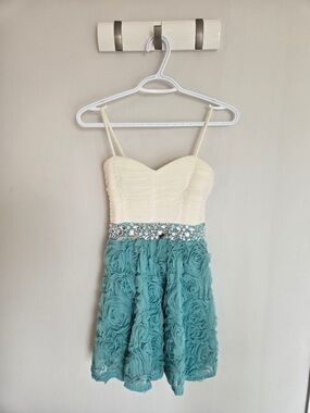 Trixxi Tulle White Dress with Jewelled waistband and Teal skirt